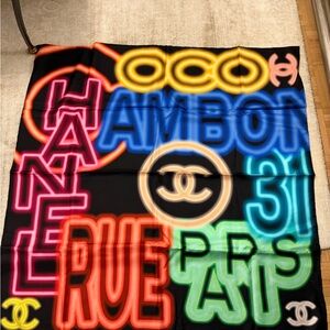 Chanel Multicolor Neon Logo Scarf Twill